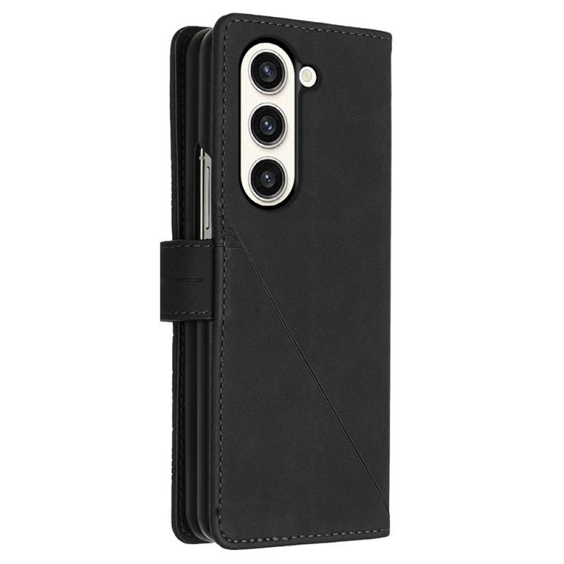 Etui Folio Samsung Galaxy Z Fold 5 Wzór W Trójkąty Z Paskiem Na Ramię