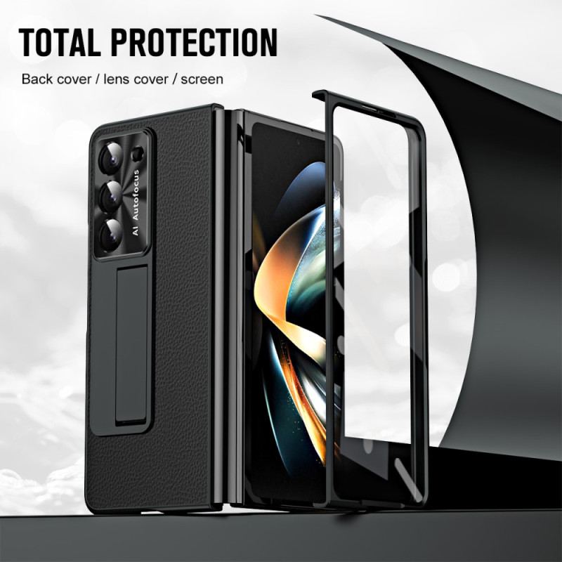 Etui Samsung Galaxy Z Fold 5 Wsparcie Ze Skóry Liczi