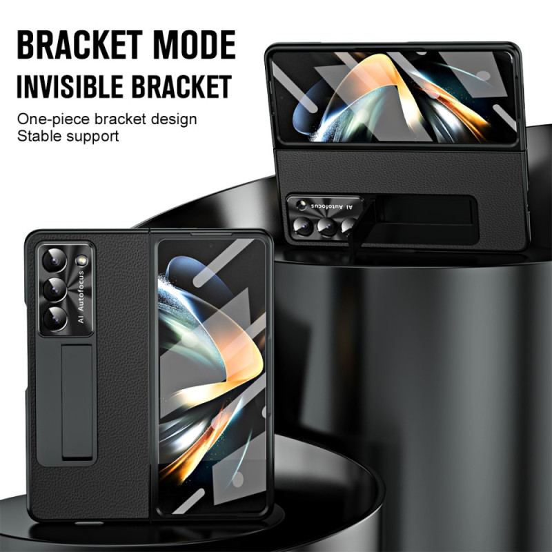 Etui Samsung Galaxy Z Fold 5 Wsparcie Ze Skóry Liczi