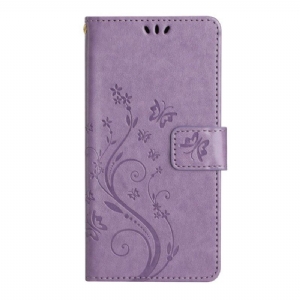 Etui Folio do Samsung Galaxy A54 5G z Łańcuch Kwiaty I Motyle Z Paskiem