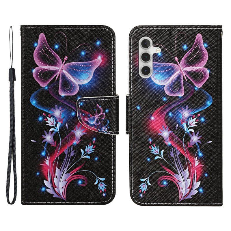 Etui Folio do Samsung Galaxy A54 5G z Łańcuch Motyle Smyczkowe