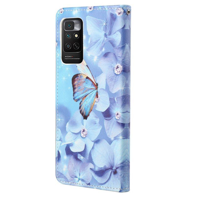 Etui Folio do Xiaomi Redmi Note 11 / 11S z Łańcuch Diamentowe Motyle Na Ramiączkach