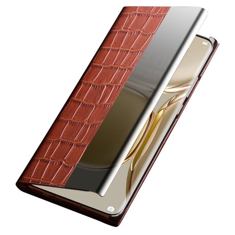 Etui Folio do Huawei P50 Pro Skórzany Futerał Croco Effect Skórzane Okno