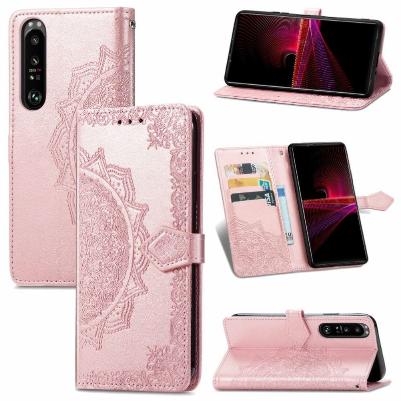 Etui Folio do Sony Xperia 1 III Obrzeża Mandala Relief