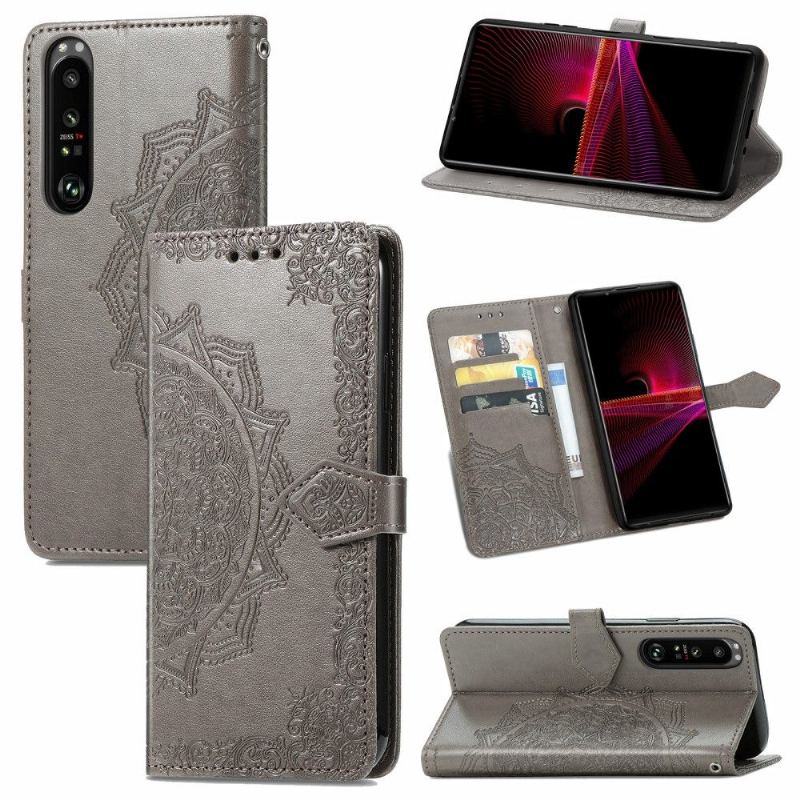 Etui Folio do Sony Xperia 1 III Obrzeża Mandala Relief