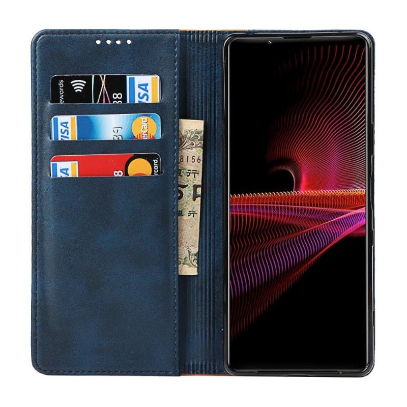 Skórzany Futerał do Sony Xperia 1 III Anti-fall Lisa Dwukolorowa Sztuczna Skóra