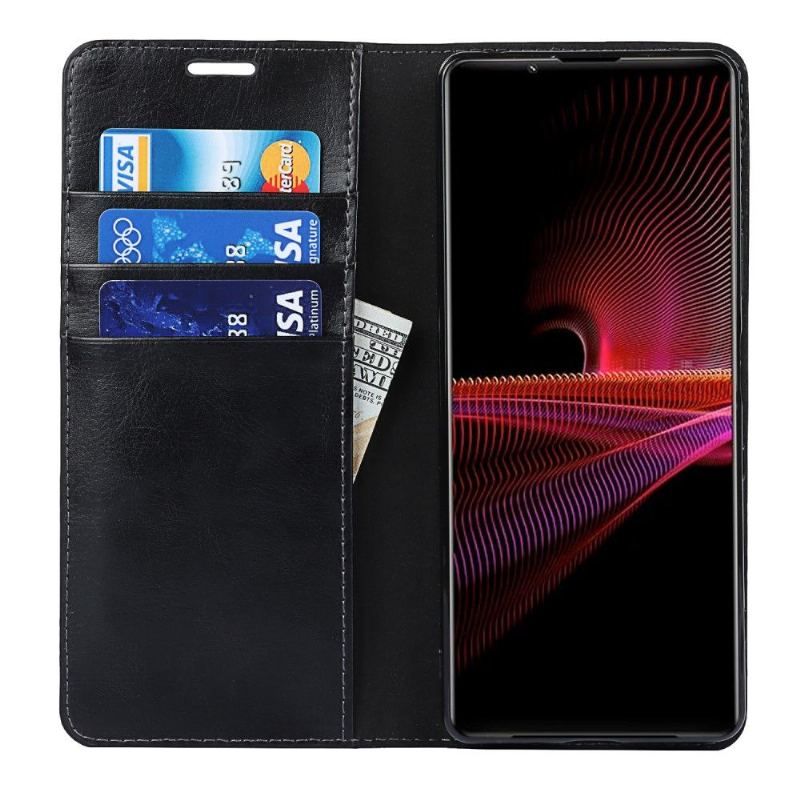 Skórzany Futerał do Sony Xperia 1 III Skórzany Uchwyt Na Karty Stojak Funkcyjny