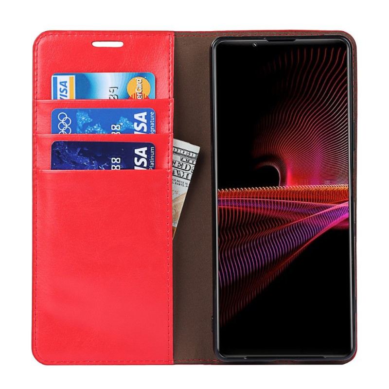 Skórzany Futerał do Sony Xperia 1 III Skórzany Uchwyt Na Karty Stojak Funkcyjny
