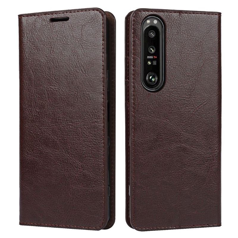 Skórzany Futerał do Sony Xperia 1 III Skórzany Uchwyt Na Karty Stojak Funkcyjny