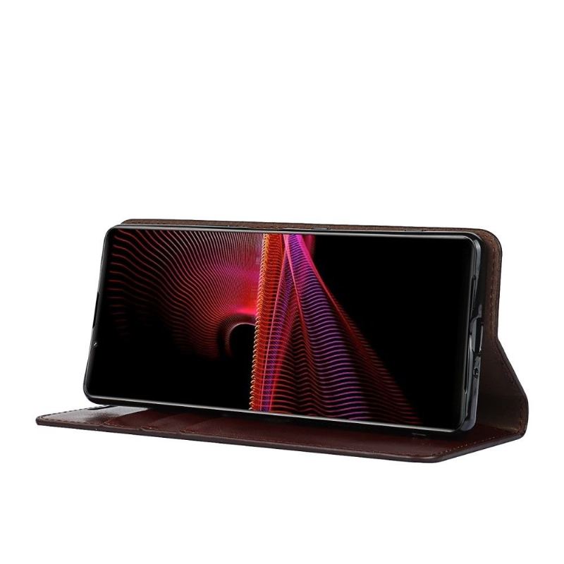 Skórzany Futerał do Sony Xperia 1 III Skórzany Uchwyt Na Karty Stojak Funkcyjny