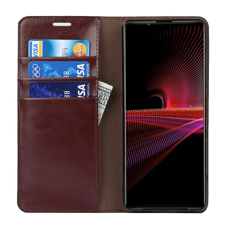 Skórzany Futerał do Sony Xperia 1 III Skórzany Uchwyt Na Karty Stojak Funkcyjny
