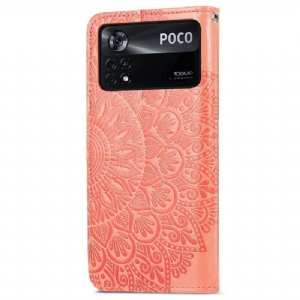 Skórzany Futerał do Poco X4 Pro 5G Anti-fall Mandala Liść