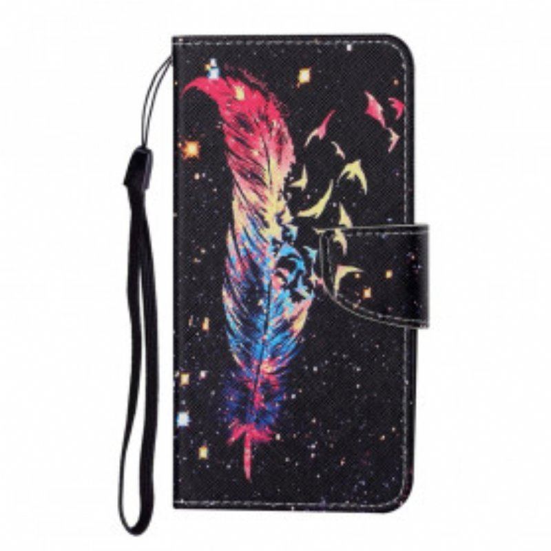 Etui Folio do Oppo A15 z Łańcuch Kolorowe Piórko Z Paskiem