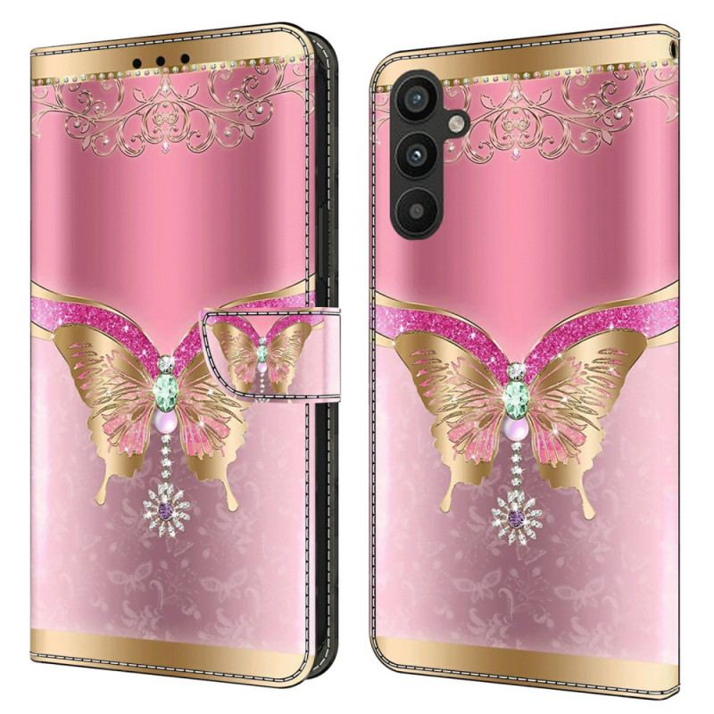 Etui Folio Do Samsung Galaxy A15 Różowy I Złoty Motyl