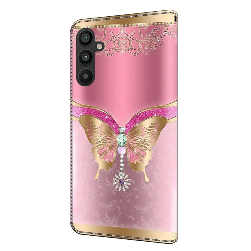 Etui Folio Do Samsung Galaxy A15 Różowy I Złoty Motyl