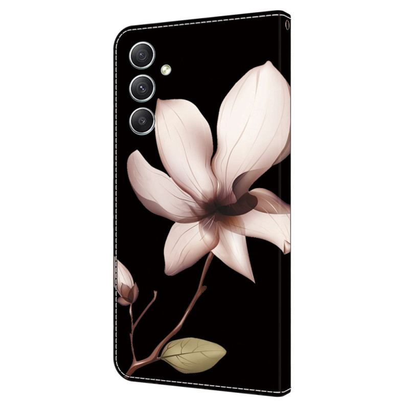 Etui Folio Samsung Galaxy A15 Różowe Kwiaty Na CZarnym Tle Etui Ochronne