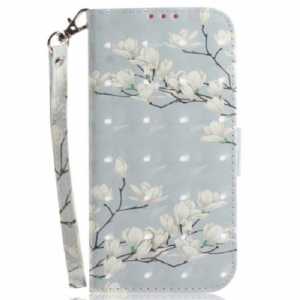 Etui Folio do OnePlus Nord 2T 5G z Łańcuch Kwiaty Magnolii W Paski