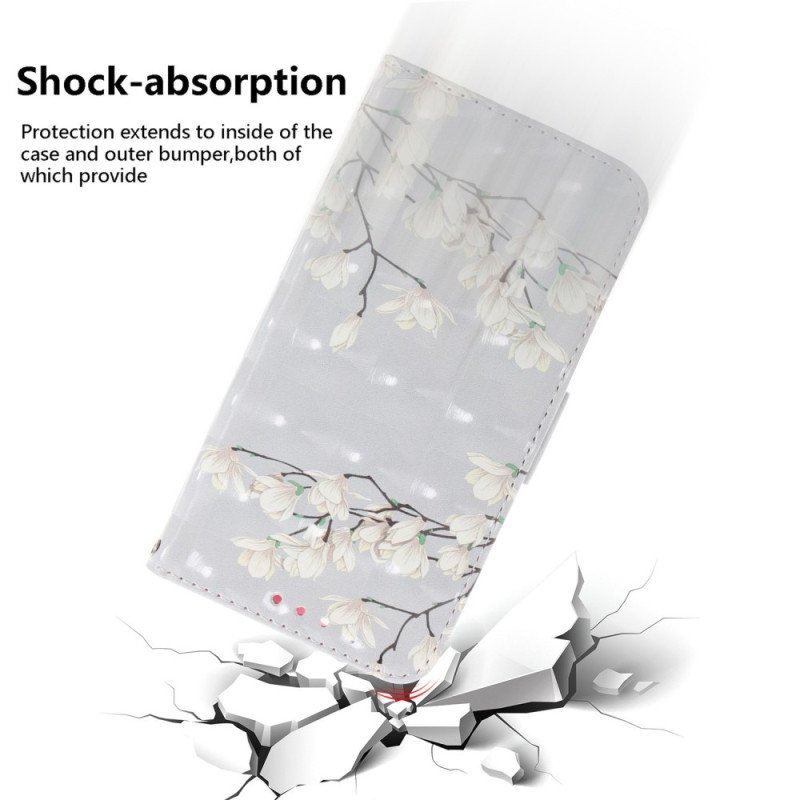 Etui Folio do OnePlus Nord 2T 5G z Łańcuch Kwiaty Magnolii W Paski