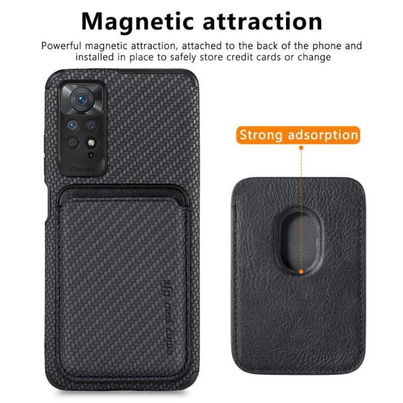 Etui do Xiaomi Redmi Note 11 / Note 11S Odpinany Uchwyt Na Karty Z Włókna Węglowego