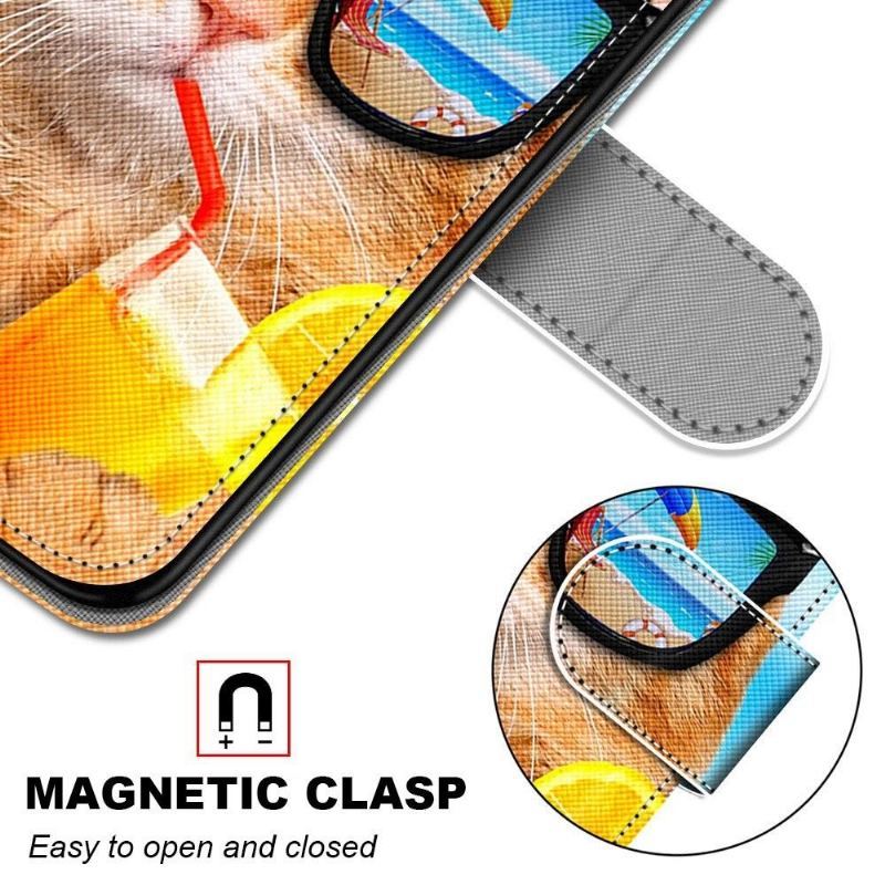 Skórzany Futerał do Xiaomi Redmi Note 11 / Note 11S Anti-fall Okulary Kot