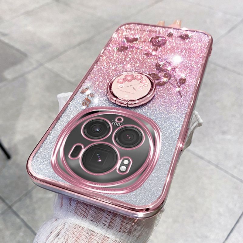 Futerały Honor Magic 6 Pro Etui Na Telefon Pierścień Wspierający Z Kwiatami I Kryształkami Kadem