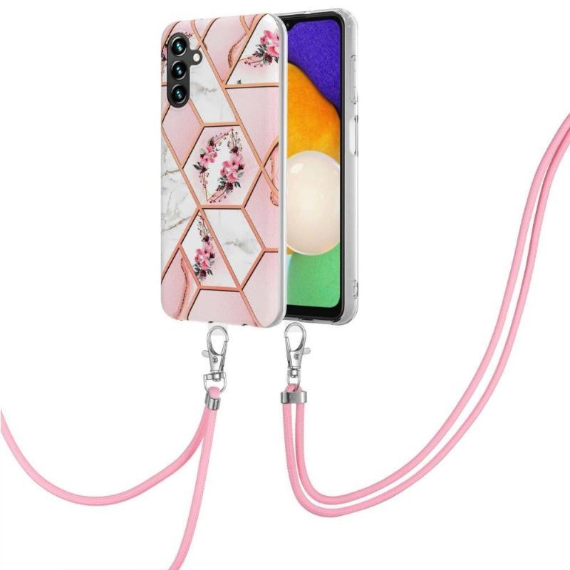 Etui do Samsung Galaxy A13 5G Classic ze Sznurkiem Marmurowa I Kwiatowa Korona