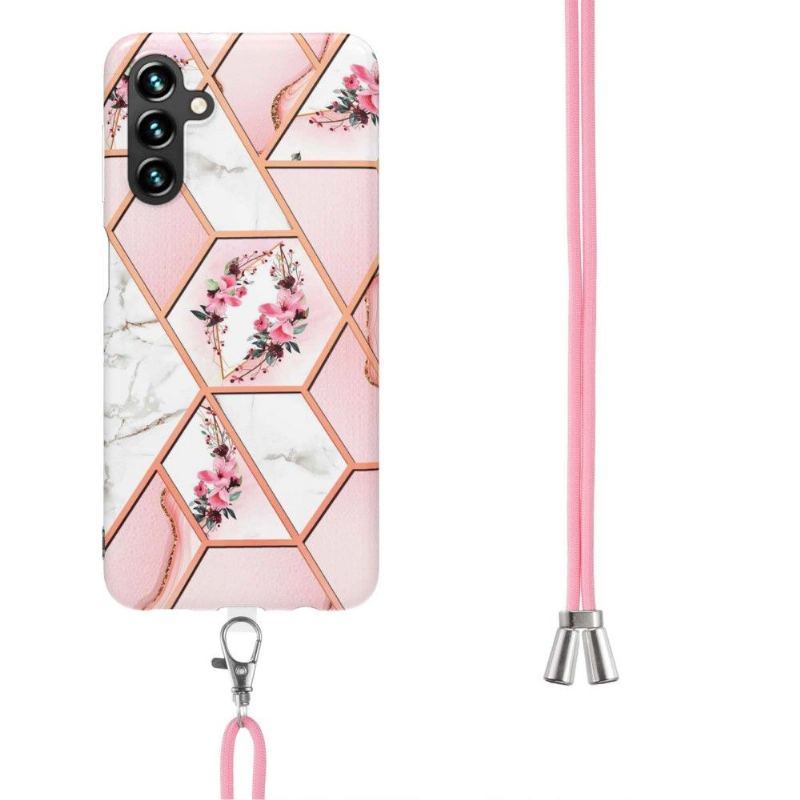 Etui do Samsung Galaxy A13 5G Classic ze Sznurkiem Marmurowa I Kwiatowa Korona