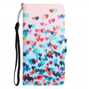 Etui Folio do Samsung Galaxy A14 / A14 5G z Łańcuch Pasiasty Deszcz Serc