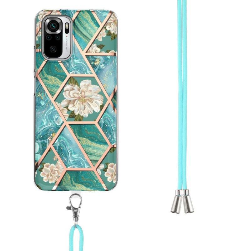 Etui do Xiaomi Redmi Note 10 4G / Note 10S Classic ze Sznurkiem Marmur I Białe Kwiaty