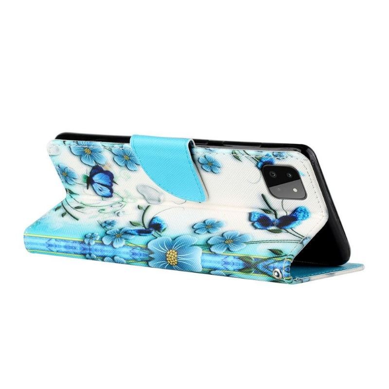 Etui do Samsung Galaxy A22 5G Niebieskie Kwiaty I Motyle