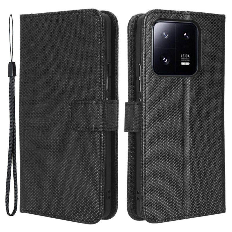 Etui Folio do Xiaomi 13 z Łańcuch Stylowa Sztuczna Skóra Z Paskami