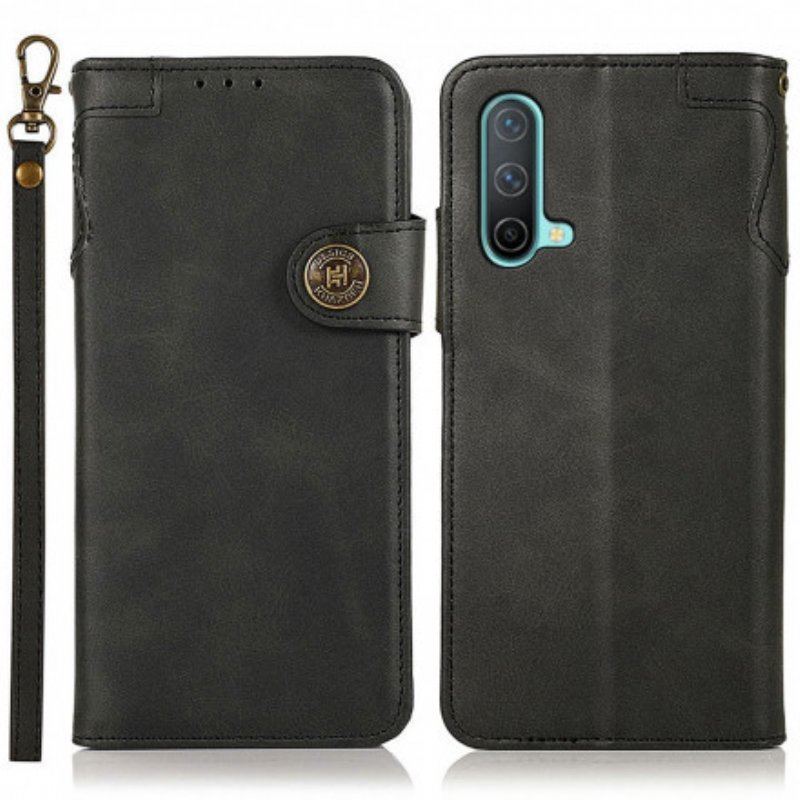 Etui Folio do OnePlus Nord CE 5G Guzik Khazneh Ze Sztucznej Skóry