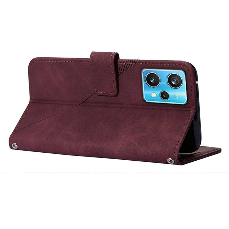 Etui Folio do Realme 9 Pro Plus Obrzeża Skórzany Efekt Geometryczny Wzór
