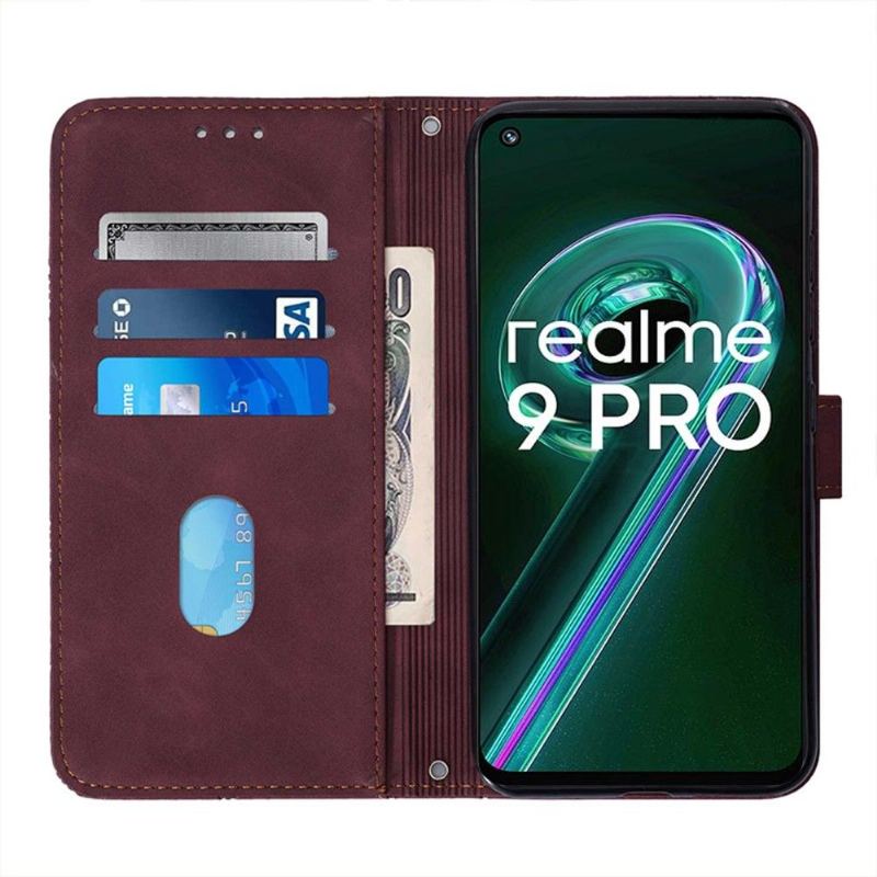 Etui Folio do Realme 9 Pro Plus Obrzeża Skórzany Efekt Geometryczny Wzór