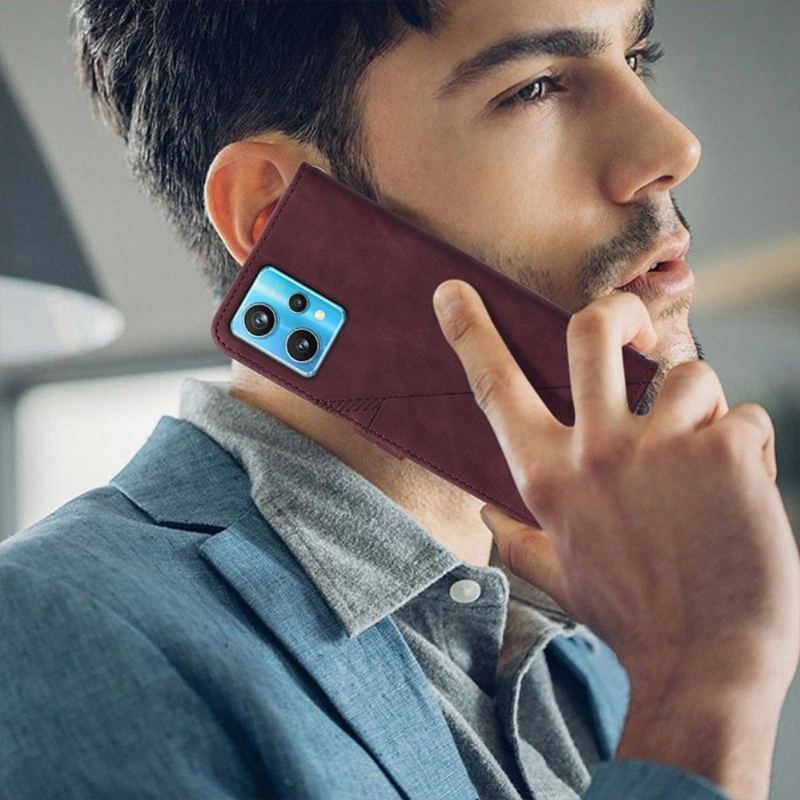 Etui Folio do Realme 9 Pro Plus Obrzeża Skórzany Efekt Geometryczny Wzór