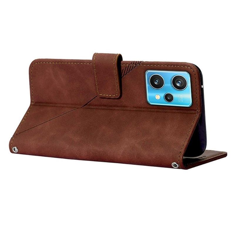 Etui Folio do Realme 9 Pro Plus Obrzeża Skórzany Efekt Geometryczny Wzór