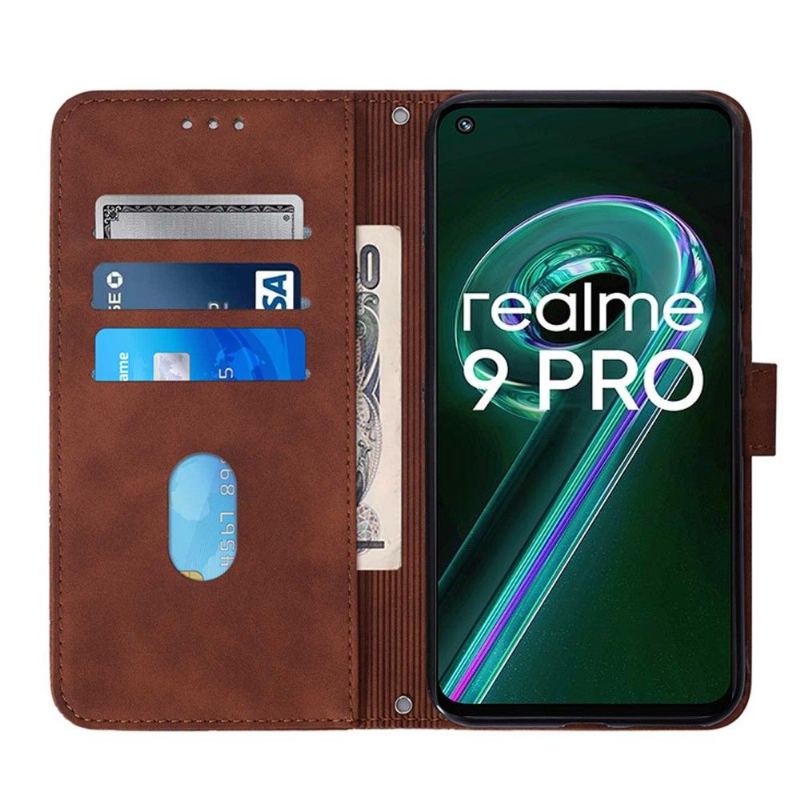 Etui Folio do Realme 9 Pro Plus Obrzeża Skórzany Efekt Geometryczny Wzór