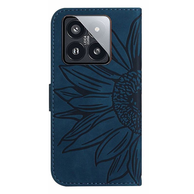 Etui Folio Xiaomi 14 Pro Nadruk Słonecznika Z Paskiem Etui Ochronne