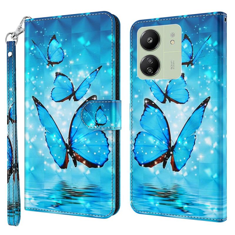 Etui Folio Do Poco C65 Niebieskie Motyle Z Paskiem