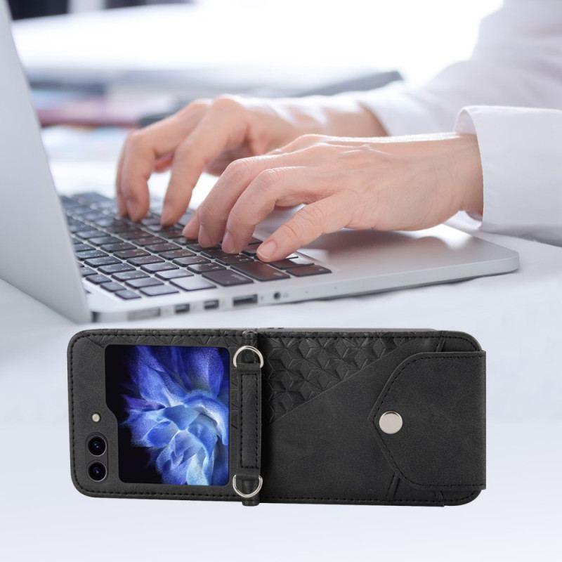 Etui Samsung Galaxy Z Flip 6 Fryz Z Imitacji Skóry Z Paskiem Na Ramię Etui Ochronne
