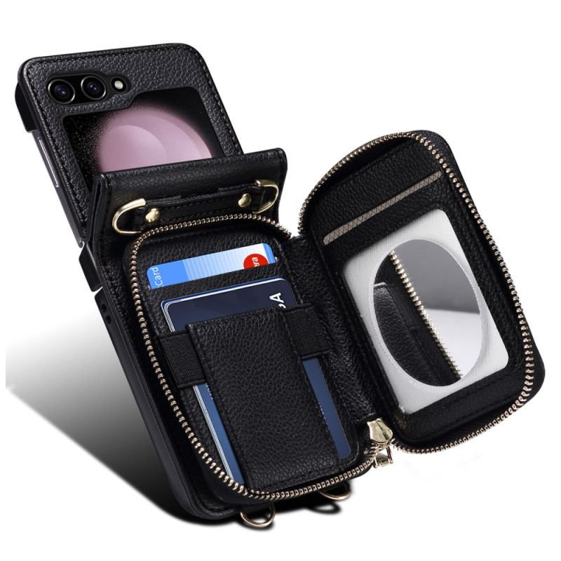 Etui Samsung Galaxy Z Flip 6 Zapinane Na Zamek Etui Na Karty Z Łańcuszkowym Paskiem Na Ramię