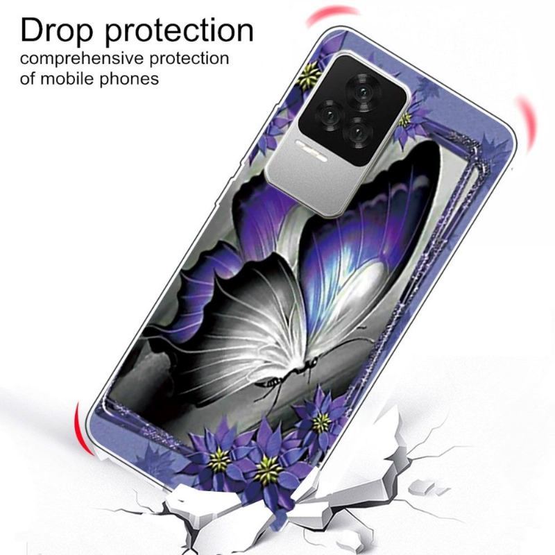Etui do Poco F4 Anti-fall Szary I Fioletowy Motyl