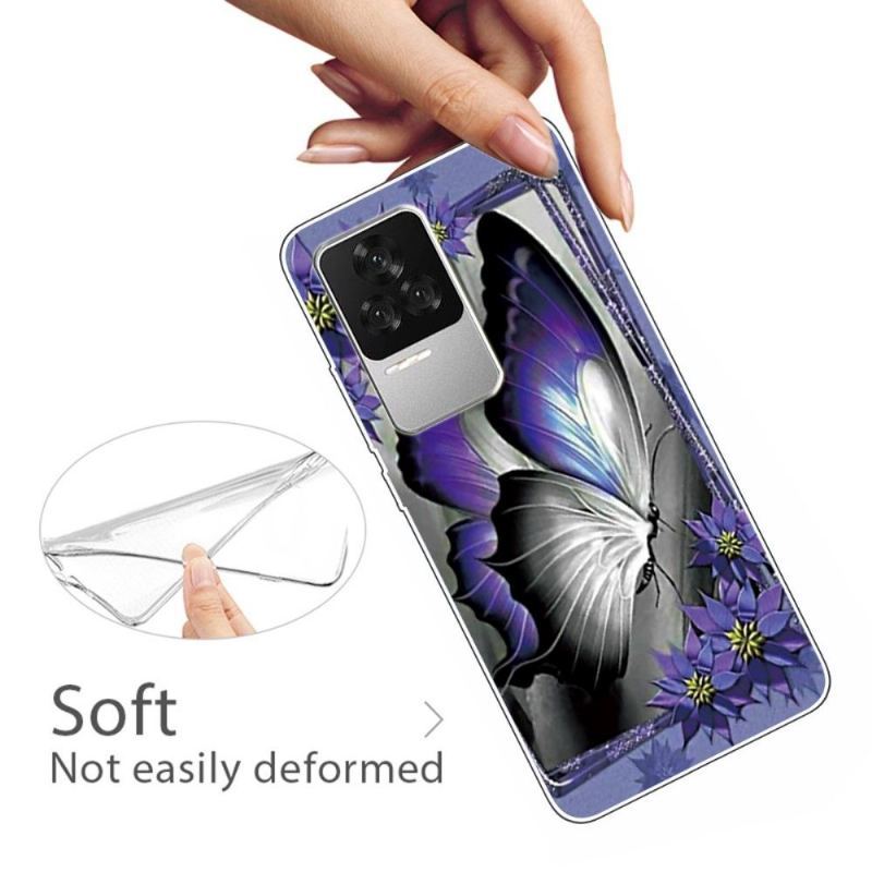 Etui do Poco F4 Anti-fall Szary I Fioletowy Motyl
