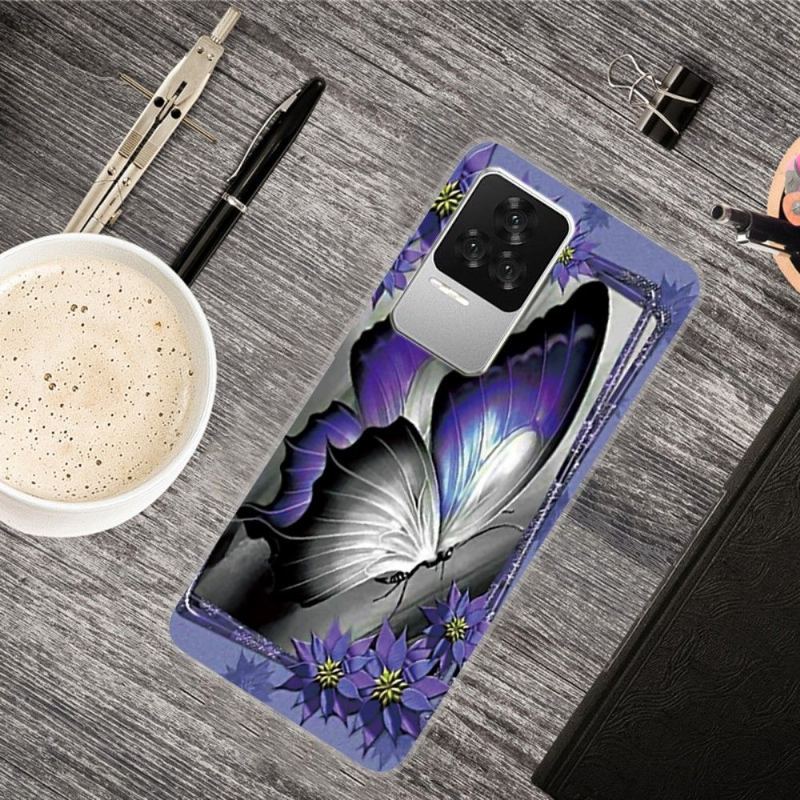 Etui do Poco F4 Anti-fall Szary I Fioletowy Motyl