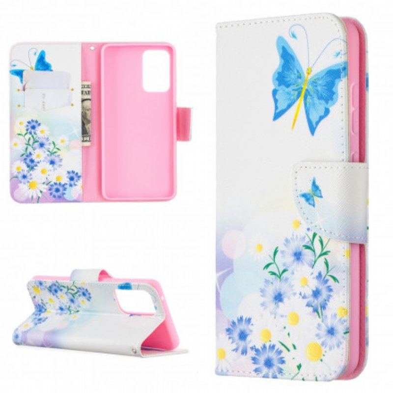 Etui Folio do Samsung Galaxy A52 4G / A52 5G / A52s 5G Malowane Motyle I Kwiaty