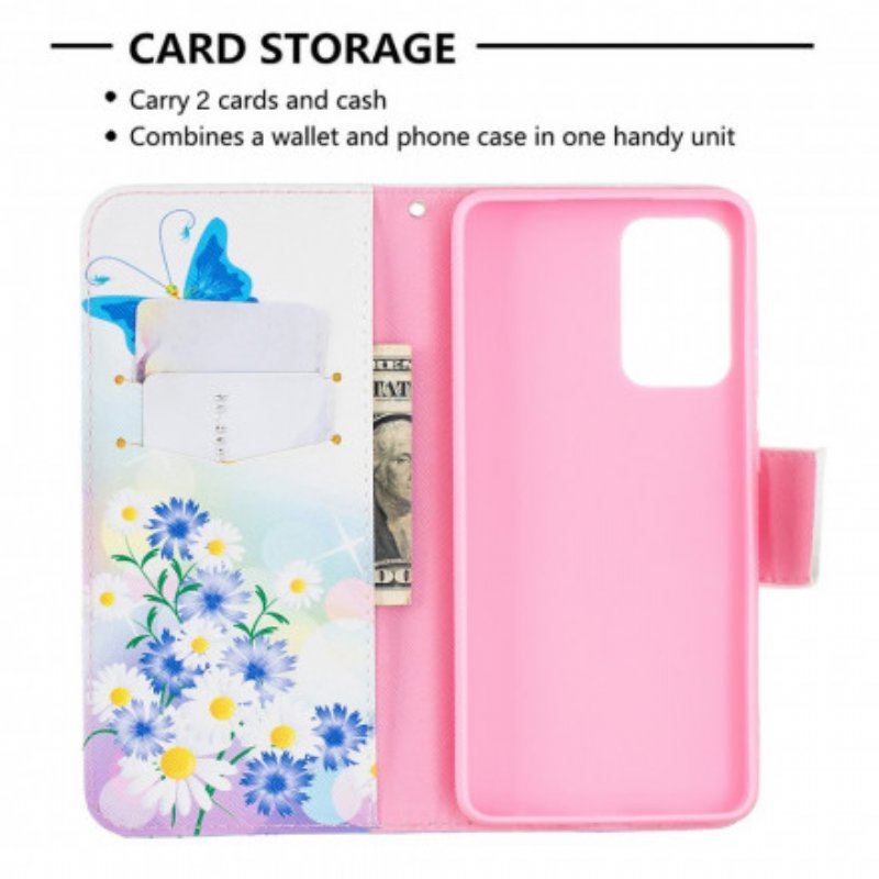 Etui Folio do Samsung Galaxy A52 4G / A52 5G / A52s 5G Malowane Motyle I Kwiaty