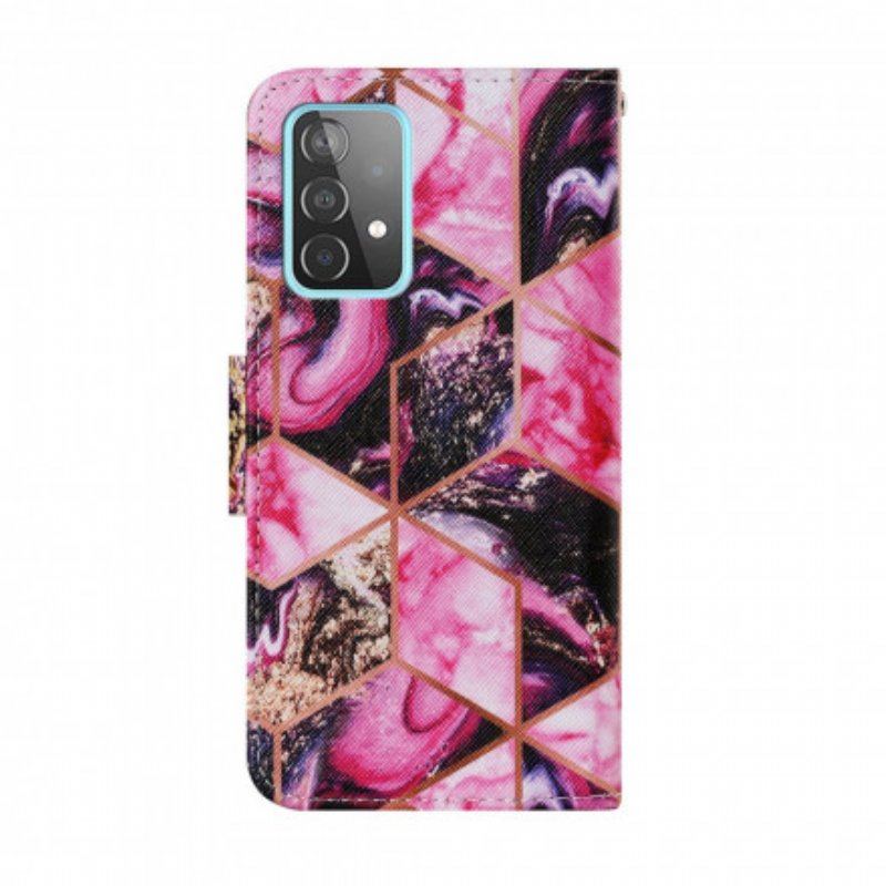 Skórzany Futerał do Samsung Galaxy A52 4G / A52 5G / A52s 5G Geometryczny Marmur