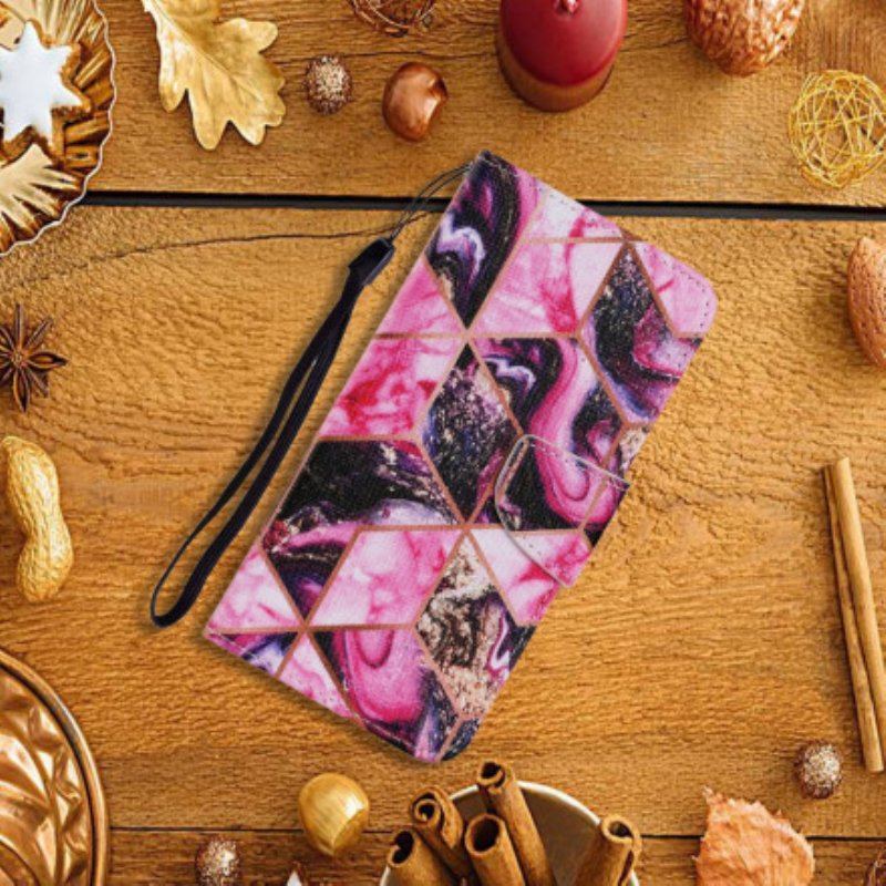Skórzany Futerał do Samsung Galaxy A52 4G / A52 5G / A52s 5G Geometryczny Marmur