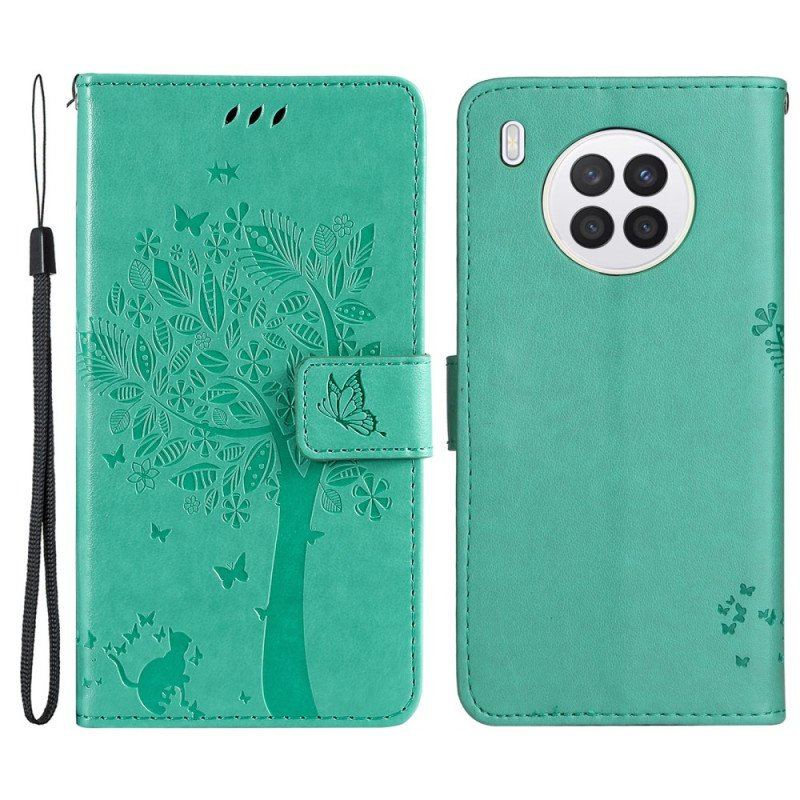 Etui Folio do Honor 50 Lite z Łańcuch Drzewo I Pasiasty Kot