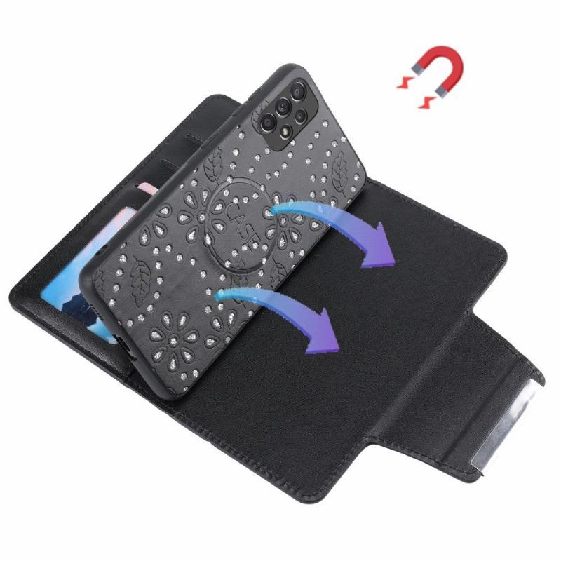 Futerały Etui Folio do Samsung Galaxy A32 4G Diamentowe Kwiaty